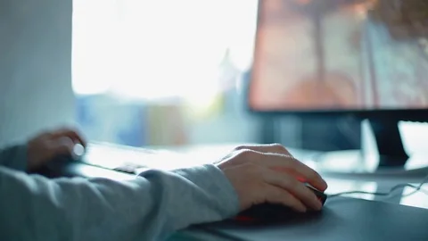 Young man play game using mouse. Closeup. Stock Footage 78241791