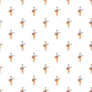 Young man playing guitar seamless pattern background Stock Illustration