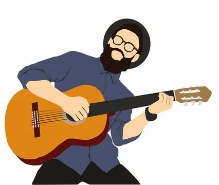 Young man playing guitar vector illustration	 Stock Illustration