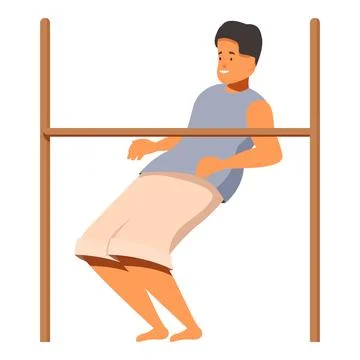 Young man playing limbo, bending backwards and avoiding falling Stock Illustration