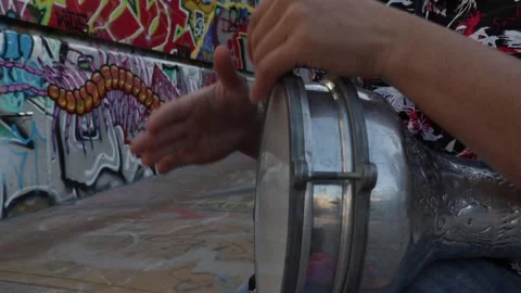 Young man playing the oriental rhythm with a lot of talent Stock Footage 131752907