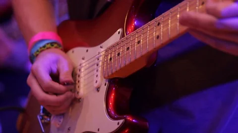 Young Man Playing Stratocaster Electric Guitar 스톡 동영상 112835276