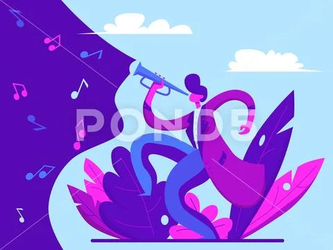 Young man playing trumpet jazz Stock Illustration