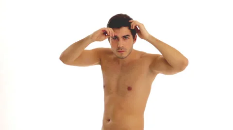 Young man plucks its eyebrows Video stock 24635596