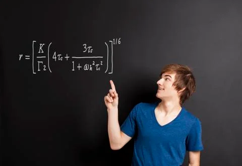 Young man pointing to a equation Stock Photos