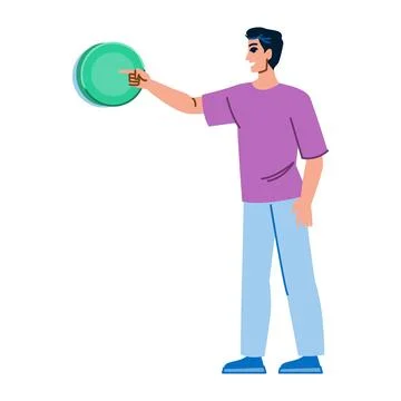 Young man pointing at green button making a choice Stock Illustration