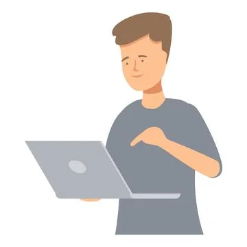 Young man pointing at laptop screen while working Stock Illustration
