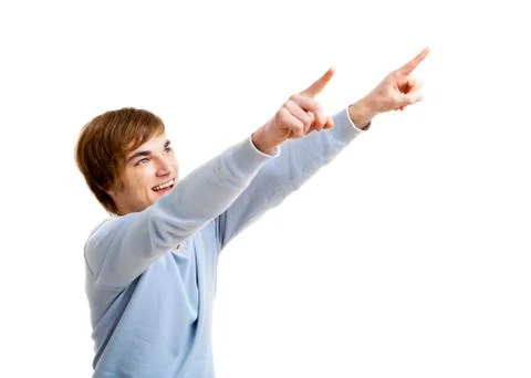 Young man pointing Stock Photos