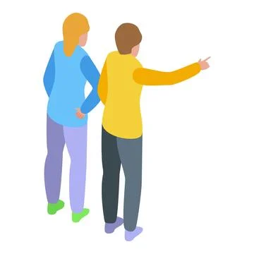 Young man pointing showing something to woman isometric illustration 스톡 일러스트