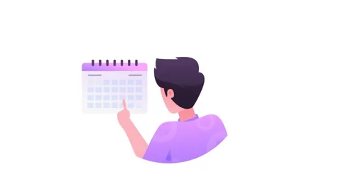 A young man points to a calendar and a clock appears in a motion graphic an.. Stock Footage 333303183