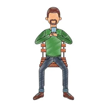 Young man with portable videogame scribble faceless Stock Illustration