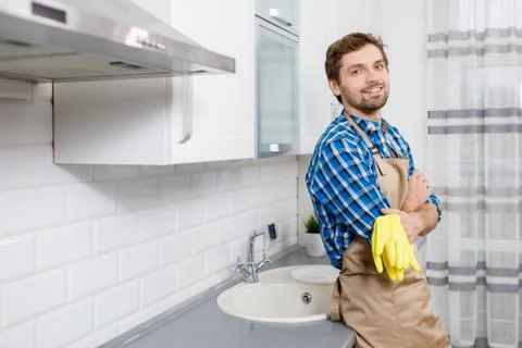 Young Man Posing After Intense Household Work Stock Photos