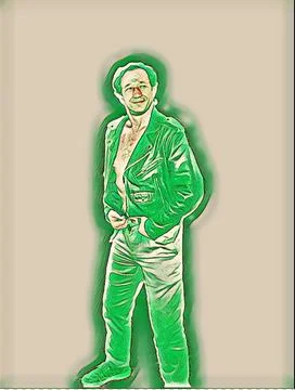 A young man posing a biker jacket - Green style Stock Illustration