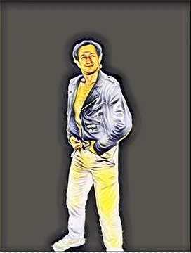 A young man posing a biker jacket - Hint of Yellow 스톡 일러스트
