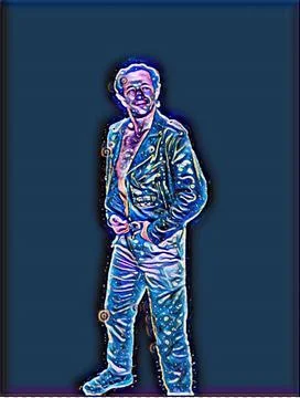 A young man posing a biker jacket - Midnight style Stock-Illustration