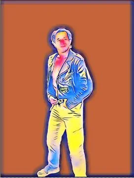 A young man posing a biker jacket - Neo Pop style Stock Illustration