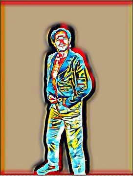 A young man posing a biker jacket - Plein Air style 스톡 일러스트