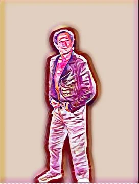 A young man posing a biker jacket - Rose Quartz style Stock Illustration