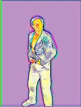 A young man posing a biker jacket - Rainbow style Stock Illustration