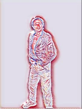 A young man posing a biker jacket - Sketchy style Illustrazione stock