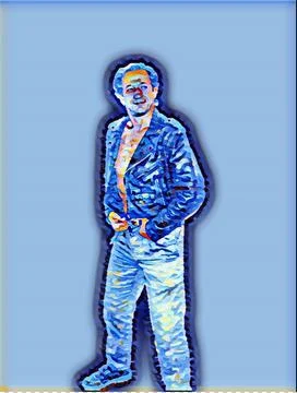 A young man posing a biker jacket - Winter Blues style Illustrazione stock