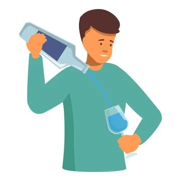 Young man pouring blue drink from bottle into glass Stock Illustration