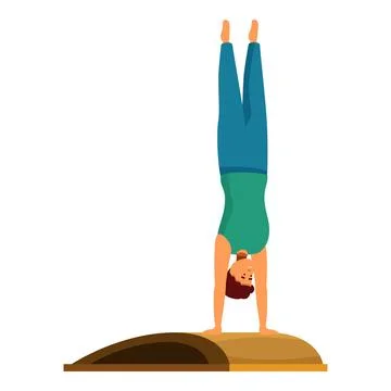 Young man practicing headstand yoga pose on mat Stock Illustration