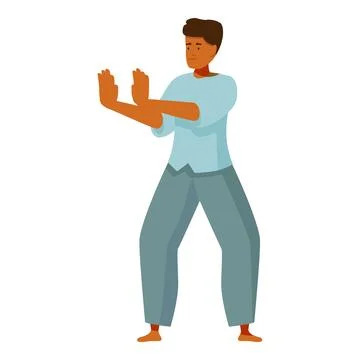 Young man practicing kung fu, maintaining a defensive stance Stock Illustration