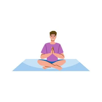 Young man practicing yoga and meditation on exercise mat Stock Illustration