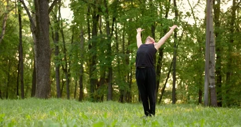 Young man practicing yoga lesson inside a park in the morning. Slow motion Stock Footage 156522661