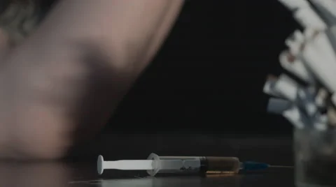 Young man preparing and using drugs. Heroin overdose. 4K 스톡 동영상 44202344