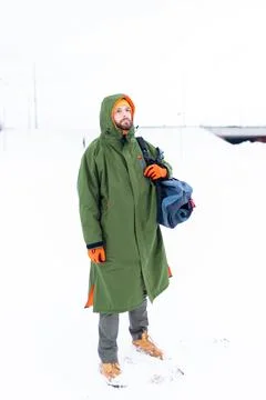 Young man is preparing for a cold winter swim, a healthy lifestyle. Stock Photos
