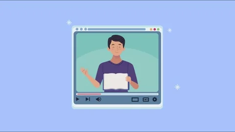 Young man presenting educational content in digital video player interface .. Stock Footage 333718189