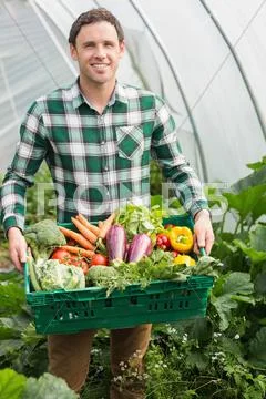 Young man presenting proudly some vegetables Stock Photos