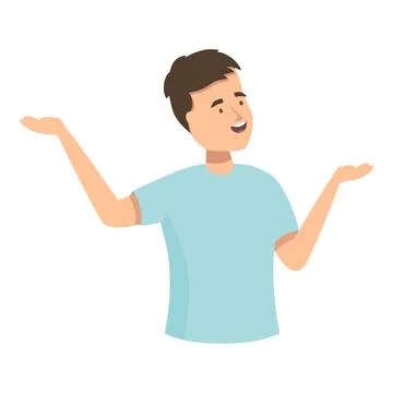 Young man presenting something with open hands and smiling Illustrazione stock