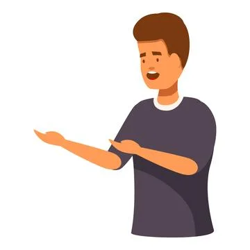 Young man presenting something with open hands and smiling Stock Illustration