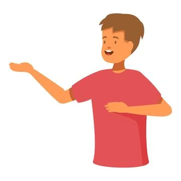 Young man presenting something with open hand and smiling face Stock Illustration