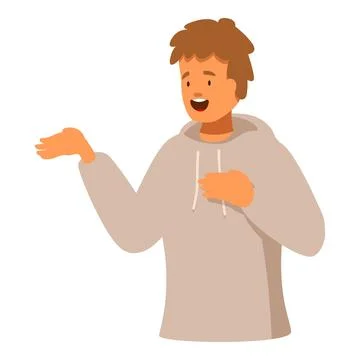 Young man presenting something with open hand and smiling Stock Illustration