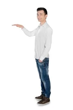 Young man presenting something Stock Photos