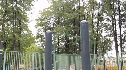 The young man pressed on the bars Stock Footage 66431339