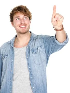 Young man pressing / pushing button Foto stock