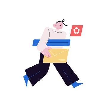 Young man programmer carrying laptop in hands and thinking about web codes Stock-Illustration