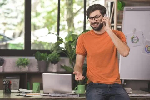 Young Man Programmer Computer Technology Work Concept Stock Photos