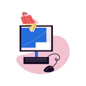 Young man programmer sitting on laptop and working with web codes Stockillustratie