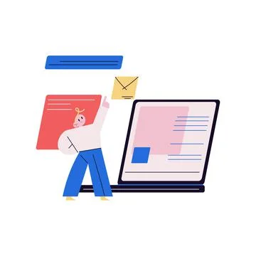 Young man programmer working with web codes and sending emails Stock-Illustration