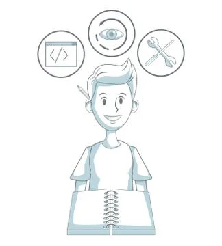 Young man programming codes Stock Illustration