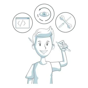 Young man programming codes Stockillustratie