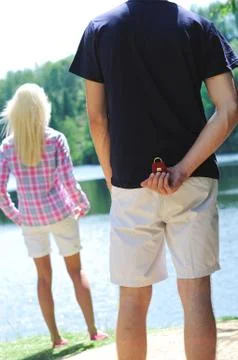 Young man proposal Stock Photos