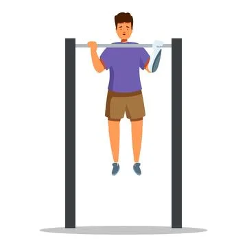 Young man with prosthetic arm exercising on horizontal bar, overcoming chal.. Stock Illustration