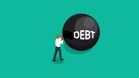 Young man punching debt word on the ball Stock Footage 222704653